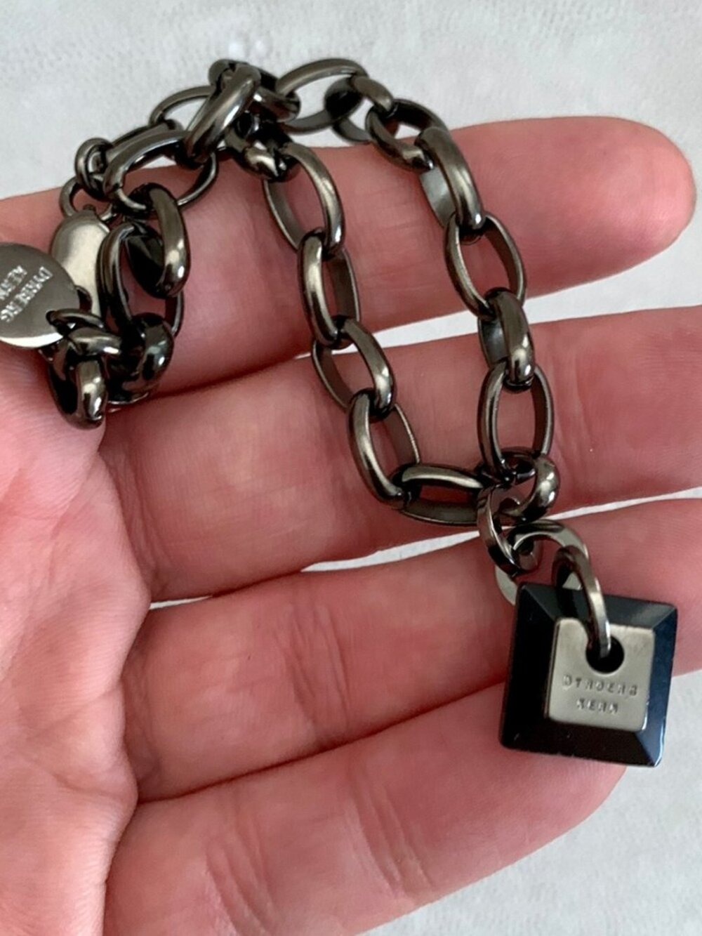 Dyrberg/Kern Botta Onyx charm gunmetal chain bracelet